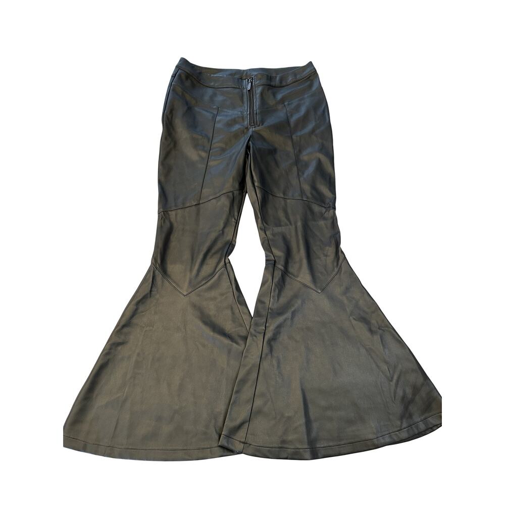 Killstar Pants Womens 2XL Black Faux Leather Flare Bell Bottom Goth Grunge Rock